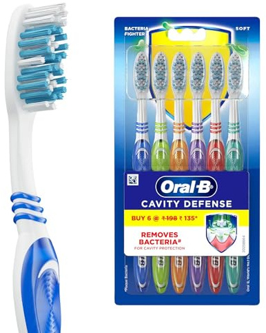 Oral-B Cavity Defense Bacteria Fighter Manual Toothbrush for Men, Women, Adults – 6 Pieces, Soft