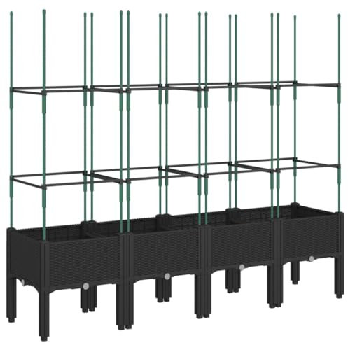 vidaXL Jardinera con Enrejado, Maceta para Verduras Plantas Flores, Macetero de Hierbas, Arriate para Jardín Patio Balcón Terraza, PP Negro
