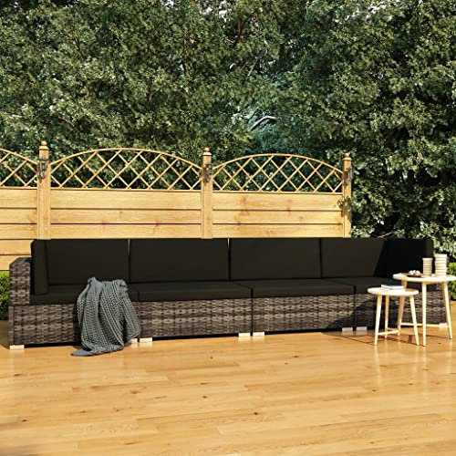 Hommdiy Garten Sofagarnitur 4-TLG. mit Auflagen 4er Sofa Couch Lounge Gartensofa Gartenmöbel Sitzgruppe Rattansofa Poly Rattan Grau und Anthrazit,4-TLG.