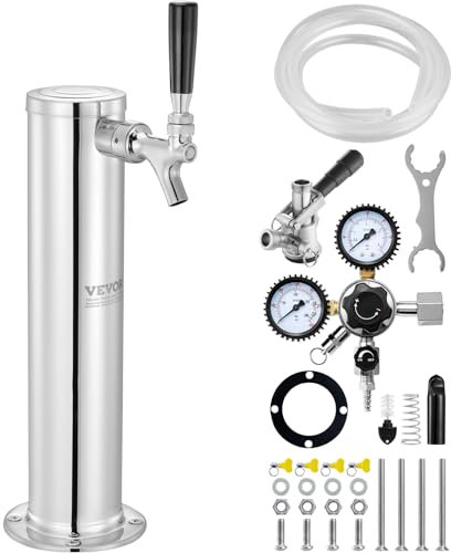 VEVOR Kegerator Tower Kit, kit di conversione per birra con rubinetto singolo, dispenser a torre per birra in acciaio inossidabile con regolatore a doppio calibro CGA320 e accoppiatore per fusti con
