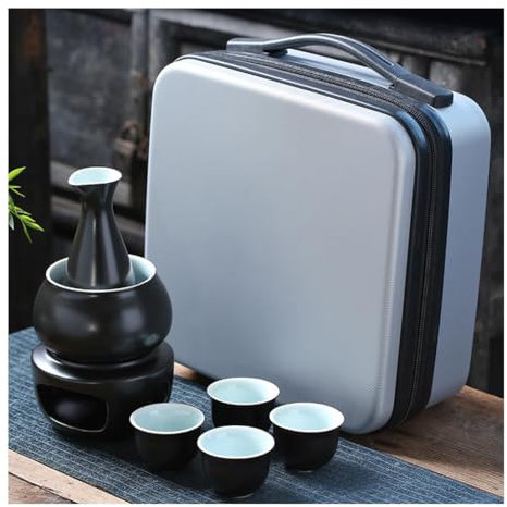 QPKZ Japanisches Sake -Set Mit Wärmerem, 7 PC Traditioneller Keramik Heißes Saki -Getränket -Kit, Japanisches Traditionelles Sake -Set Und Tassen, Enthalten 1 Herd Black