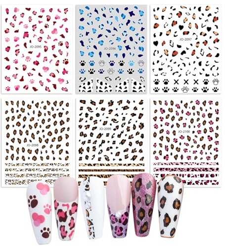 6 Feuilles Imprimé Léopard Stickers Ongles, 3D Nail Art Auto-adhésif Autocollant Décalcomanies Set, Autocollants Ongles pour Décoration Nail Bricolage