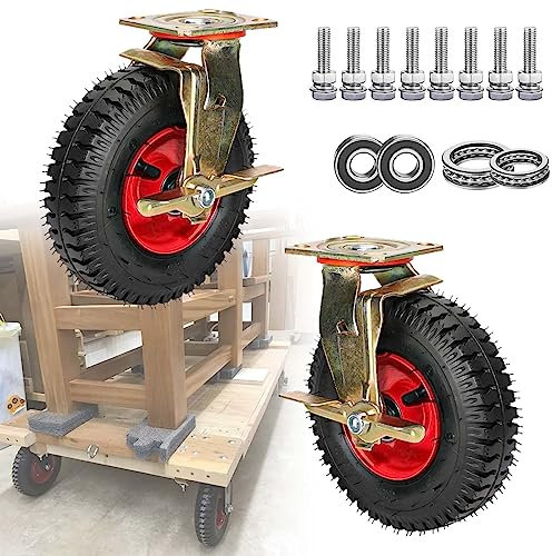 SZITW 2 Schwerlast-Industrierollen, Gummi-Lenkrolle, Pannensicheres Rad, Transportrolle, Luftbereifte Lenkrolle, Möbelrollen, Mit Schrauben, Mit Bremse