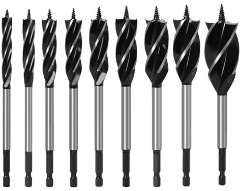 9 Stück Professional Holzbohrer Set, Schlangenbohrer Set Erdbohrer Bohrerset für Holzbearbeitung 1/4 Zoll Sechskantschaft mit 165mm x 10mm 12mm 14mm 16mm 18mm 20mm 22mm 25mm 32mm