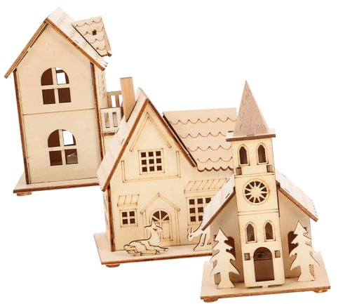 OKUMEYR 3stücke Weihnachtliche Holzhaus Dekoration Lichterhaus Mit Led Beleuchtung Stabile Tischdeko Einzigartig Gefertigt Für Festliche Weihnachtsatmosphäre