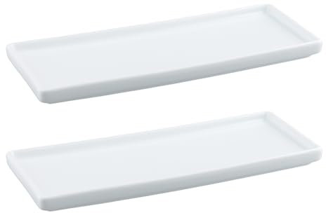 Husalsea Keramik Längliches Tablett Weiß, 2 Deko Tabletts für Schmuck, Kerzen und Badewannenablage, Elegante Badezimmer Ablage und Deko Tablett aus hochwertigem Material