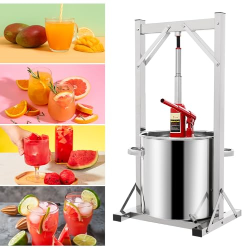 5.8Gal/22L Hydraulic Fruit Wine Press, Manual Hydraulic Fruit Wine Apple Press Stainless Steel Hydraulic, Heavy-Duty Cross-Beam Stainless Steel Fruits Press for Honey, Vegetables, Cheese