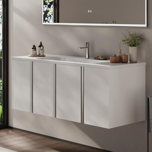 BRIDGE BENO Mueble de baño 120 cm colgante, lavabo de mineral fundido, 4 puertas con cierre suave (blanco mate)