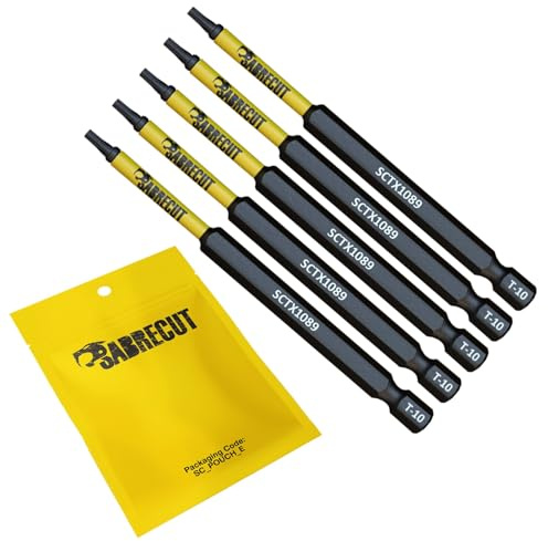 SabreCut 5pcs SCTX1089_5 89mm T10 TX10 Embouts vissage choc Robuste | Pointes forgées et acier de torsion traité thermiquement améliorent résistance aux chocs et durabilité