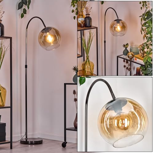 HOFSTEIN Stehleuchte Koyoto, Stehlampe aus Metall/Glas in Schwarz/Chrom/Bernstein/Klar, verstellbare Leuchte im Retro/Vintage-Design, Ø 25 cm, Fußschalter, 140 cm, E27, Wohnzimmer, Schlafzimmer, Flur