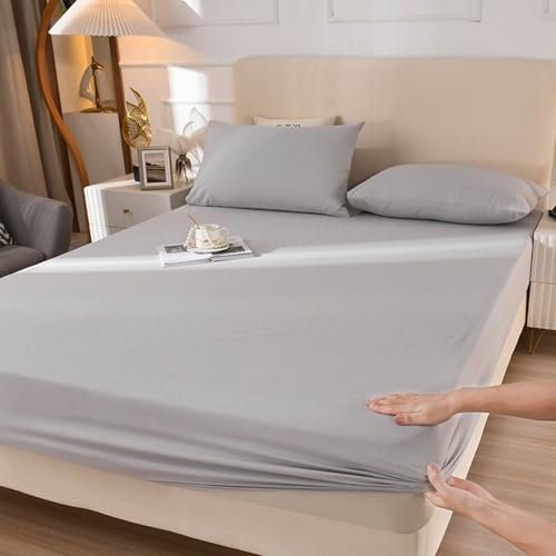 KnSam Hellgrau Betttuch 120x200cm Elastisch, Bettlaken Unterlage Einfarbig Faltenresistent und Ausbleichen, Baumwolle Laken für Bett Unterbett als Schutz für Boxspringbett & Topper