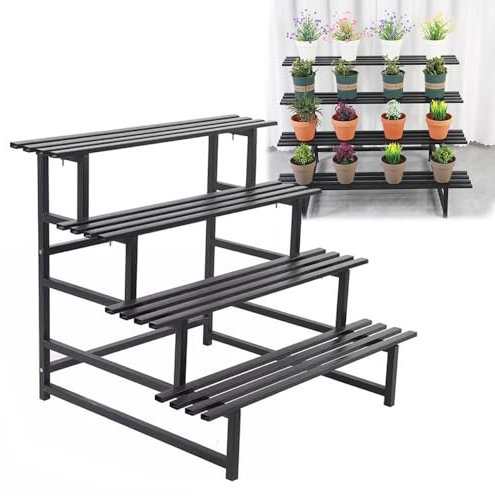 REDEXI Schwarz Stahl Plant Stand Für Indoor/Outdoor, 4 Stufen Leiterregal Blumenregal, Pflanzregal Ablageregal Für Balkon, Wohnzimmer, Garten(39in/100cm)