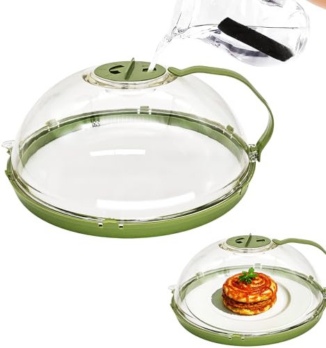 SEABABOO Mikrowellen Abdeckung 26 cm Hitzebeständig 200 °C Transparent Microwellenabdeckungen Mit Griff Abdeckhaube Mikrowelle Mit Umleitungsrinne Mikrowellenhaube Spritzschutz (Grün, 26CM)