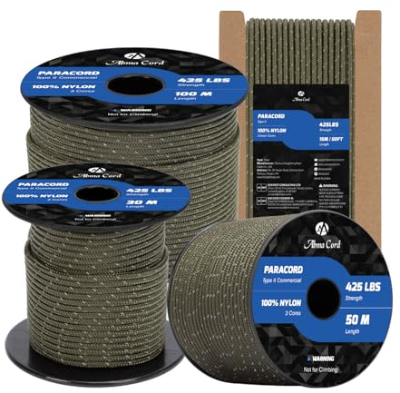 Abma Cord Paracorde 3mm 15m 100% Nylon Corde 425 Type II 3 Brins | Max 192kg (425lbs), Survie, Corde Extérieure, Linge Extérieur, Bricolage, Collier