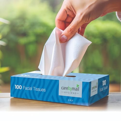 12 x Facial Tissues | 2 Ply Soft Facial Tissues Box Multipack | CarebyMail (12 Packs - 1200 Sheets), White, Soft Sheets for Home, Office, Schools & Healthcare