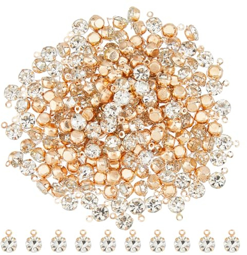 SUPERFINDINGS 200 st 2 färger mässing cubic zirconia kontakter strass berlocker berlocker kristallklar kristall hängande kontakter platta runda hängen för smyckestillverkning, hål: 1,2 mm, 1.2mm