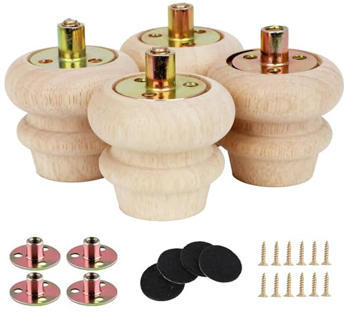 Txcucc Wooden Unfinished Bun Feet 2 Inch for Dresser Legs Couch Sofa Cabinet Ottoman DIY Replacement Wood Furniture Legs Set of 4