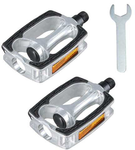 Disnace Pédale de Vélo, Pédale Universelles Antidérapantes, Pédales de Vélo avec Bandes Réfléchissantes, Pédales de Velo de Route pour VTT Ville EBike, Argent (Paire)