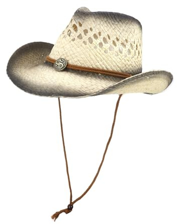 Cowboyhut aus Stroh für Damen und Herren, klassischer Strandhut mit breiter Krempe, Sommergürtel, Cowgirl-Hut, Halloween-Kostüm, Hüte, mehrfarbig, mehrfarbig, Einheitsgröße