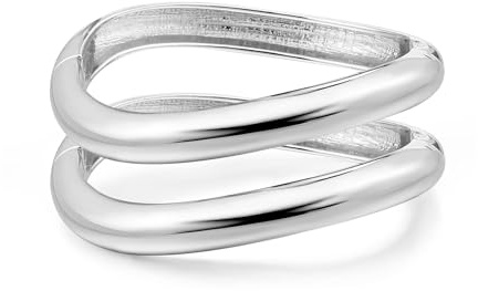 RIXERKOC 2Pcs Bracciale Rigido Donna, Braccialetti Irregolare in Acciaio Inox Lucidato con Cerniera Bracciale Grosso Impilabile Regalo di Compleanno Natale San Valentino (Argento)