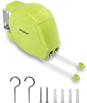 Retractable Washing Lines, Heavy Duty Wall Mounted Dual Clothes Line, 30 metre Retractable Reel Clothes Lines Indoor Outdoor (Green, 15m*2 Washing Line)