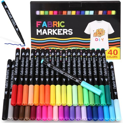 40 Rotuladores Textiles, Rotulador Textil Permanente, Rotuladores Para Tela, Marcadores de Tela Lavables a Máquina, Lápices Textiles, Perfecto para Camisetas, Sombreros, Tote Bag, Baberos, Zapatos