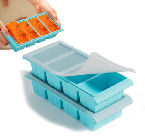 Extragroße Gefrierschale aus Silikon mit Deckel, 2 Super Cubes-Gefrierschalen – große Eiswürfelschale – ergibt 8 perfekte Portionswürfel à 1 Tasse (Blau)