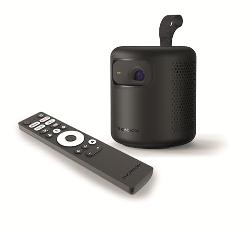 Thomson Vega PG35B Proyector LED Inteligente Portátil, Full HD 1080p, Google TV, 350 ANSI, Auto Enfoque, Corrección Trapezoidal, HDR10, Dolby Digital+, WiFi, Bluetooth, Batería - Estuche Incluido