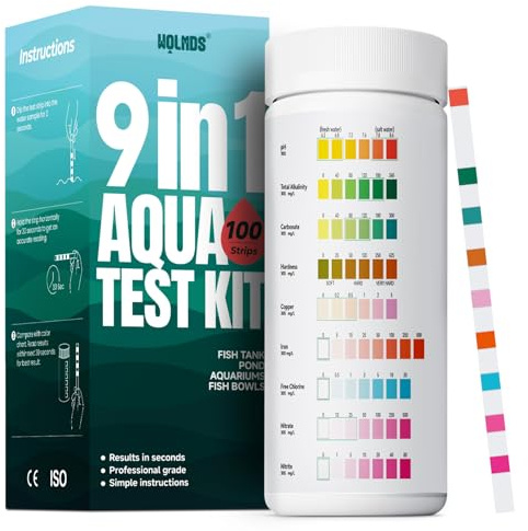 Aquarium Test Strips - 9-in-1 Aquarium Water Test Kit: Fish Tank Testing Kit for Freshwater & Saltwater, 100 Strips,Fast & Accurate Ammonia, pH, Hardness, & More,Lead Water Test Kit