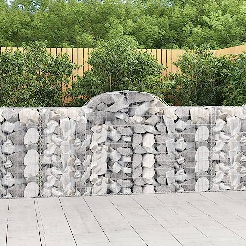 HaoChrymec Gabion with Fer Galvanisé, Arc Haut Design, Jardin Jardinière, Panier à Pierre, Parterre Surélevé en Gabion, Gris, 200 x 30 x 100/120 cm