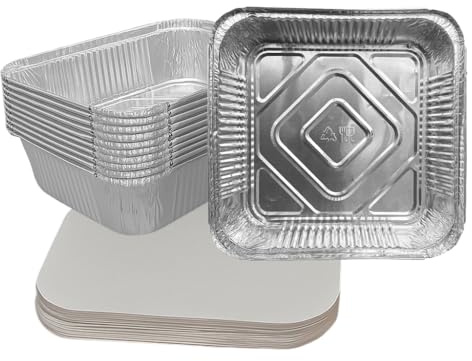 FotoStation Pack of 30 X Square 9 X 9 X 2 Inches Aluminium Foil Tray with Lids Heavy Duty Disposable Tin Foil Pans Baking Pans Cooking Broiling Baking Grilling Large Aluminium Roasting Tin