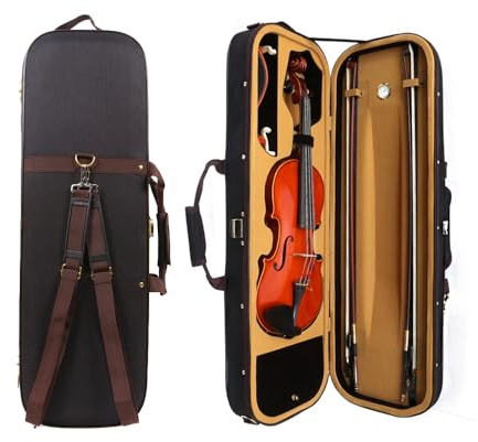 Conboxus 4/4 full size Violin Case with Backpack Straps,Ultra Lightweight Hard shell Travel Case With Bow Holders&Hygrometer&Music Sheet Pocket (black)