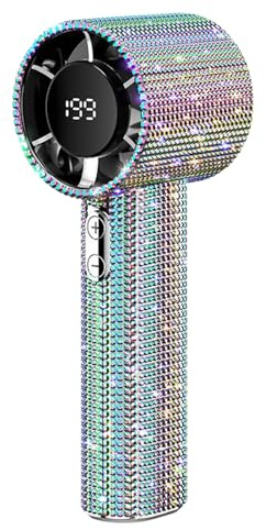 Handheld Fan Rechargeable - Rhinestone Small Personal Fan Cooling - Cool Gadgets LED Display Rechargeable for Vacation Hiking Men Women Travel Outdoor Camping