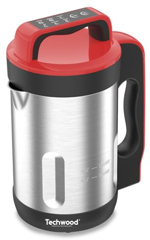 Blender Chauffant - Techwood TSM-1655 - Capacite 1.6L Soupe Veloute Compote Maintien au Chaud 1000W Inox - Coloris Rouge