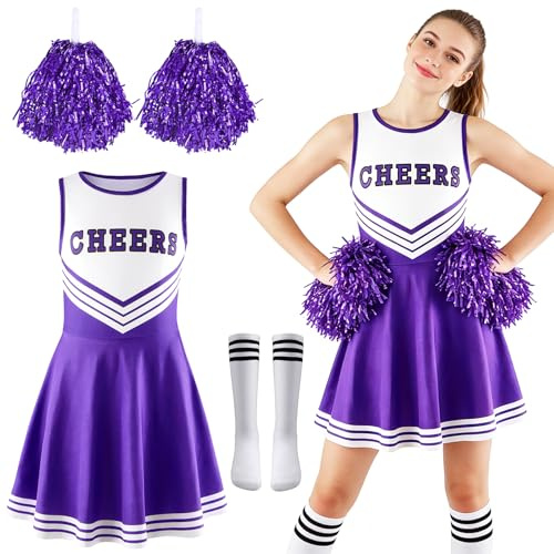 ZeiLaBang Kakadi Cheerleader Costume Women for Adults, Cheerleader Costume, Cheerleading Outfit, Fancy Dress Uniform, Cheerleading Outfit Girls, Pompoms and Socks for Carnival, Theme Party