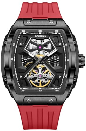 singmay Herr automatisk Tourbillon mekanisk klocka – rostfritt stålfodral, silikonrem, skeletturtavla, 30 m vattentålig, Blackb, Klassisk