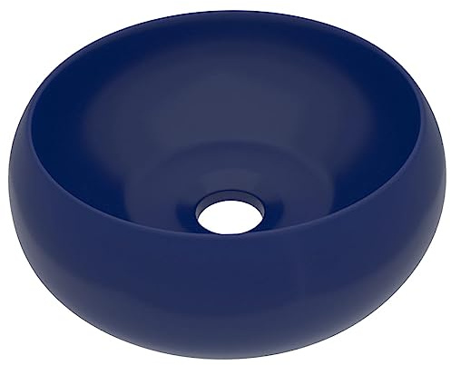 Vasque à Poser, Lavabo à Poser en Céramique Lave Main Salle de Bain rond de luxe Bleu foncé mat 40x15 cm Céramique