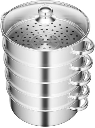 5 Etagen Dampfkocher Mantovarka, Gardampftopf Edelstahl, Dampfkochtopf Induktion, Dampf Kochtopf Gemüse, Mit Glasabdeckung Für Herdarten Geeignet, Induktion Kochtopf Dampfgarer
