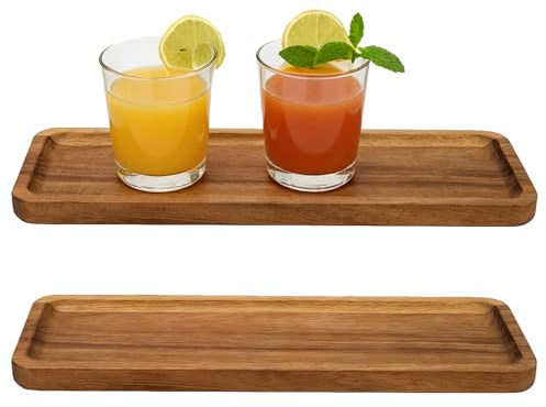 MINGBOLIN 2 Holztabletts Rechteckig aus Akazienholz | 29 × 10,5 × 1,5 cm mit erhöhtem Rand für Sushi Snacks Käse Kaffee Tee und Deko auf Tisch oder Arbeitsplatte