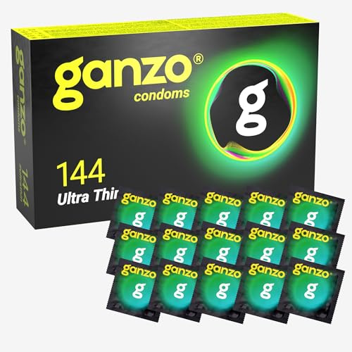 GANZO Ultra-Thin, 144 Lubricated Condoms for Men, Regular Fit, Natural Rubber Latex, Smooth Lubrication, Easy-On Shape, Bulk Value Pack of 144