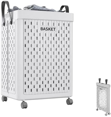 MAGIC SELECT Cesto para Ropa Sucia con Ruedas (55×37×34 cm) | Gran capacidad, ruedas 360°, tapa, diseño plegable y transpirable