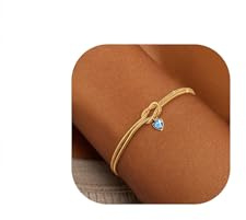 YOEE Armband Gold Damen Silber Ketten Armband mit Anhänger Armbänder Set 18K Vergoldet Verstellbare Stapelbare Armkette Herz Knoten Schumuck für Frauen Blau/Clear/Pink/Lila CZ
