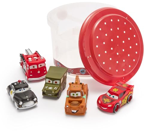 Disney Store Cars Bath Toy Set, 5 Bath Figures & Bucket | Lightning McQueen, Mater, Luigi, Red and Sheriff race through water play, with bucket for storage and pouring