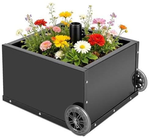 ISOISL Schirmständer mit Rädern, 68 kg Kapazität,befüllbarer Pflanzgefäß, Regenschirmständer,für Schirmstöcke von 38/48 mm, Robuster sonnenschirmständer,für Outdoor, Terrasse, Garten,Schwarz