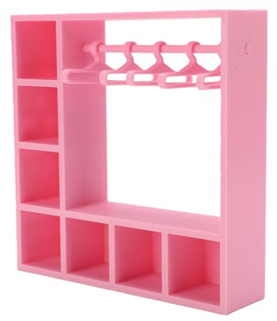 Cocoarm Armadio per Vestiti per Bambole, Mini Armadio in Plastica con 10 Grucce per Organizzare Vestiti e Accessori per Bambole, Ideale per Appassionati e Collezionisti di (PINK)