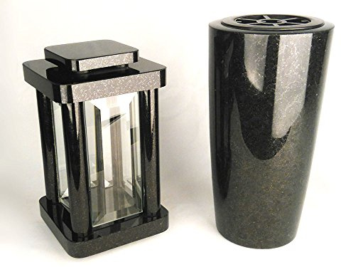 designgrab Grablampe Modern mit Vase Elegance aus Granit Schwedisch Black SS1 schwarz, Grabschmuckset