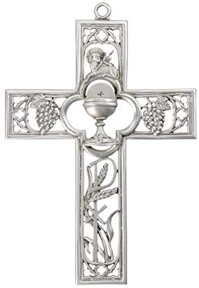Wandkreuz zur Erstkommunion, Zinn, 14 cm