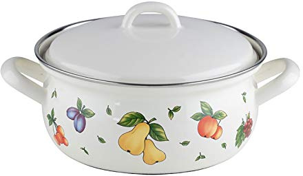 Riess, 0169-068, Kasserolle mit Deckel Ø 16cm, FRUIT GARDEN, Emaille, Vol. (rec.): 1,2 Liter, Made in Österreich, LBH: 11,6x17,7x11,9cm, 0,884kg, Induktionskocher kompatibel, Gasherd geeignet