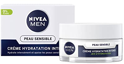 NIVEA MEN Crème hydratation intense Peau Sensible (1 x 50 ml), crème hydratante pour les hommes à la peau sensible et irritée, soin visage homme 0% alcool