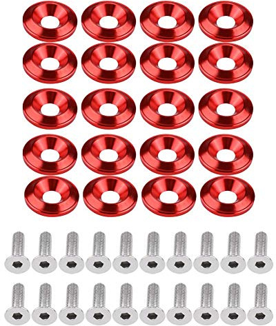 Rondelle Alluminio, Bullone Rondella Paraurti, Rondelle Paraurti Auto in Alluminio, Bullone Rondella Paraurti Paraurti Kit Di Vestire Vite Vano Motore, 20 Pezzi, Rosso